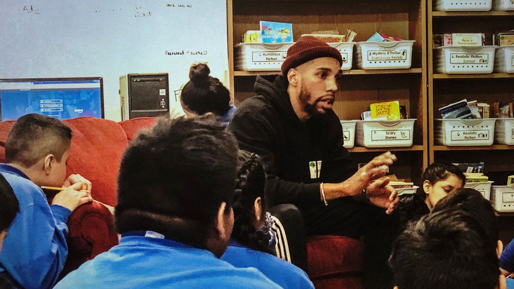 “We do a leadership group every Saturday, teaching life lessons like creating a budget, saving money, having good credit and forming good relationships,” said WBA welterweight champion Jamal James (center) of his involvement at the Circle Of Discipline in Minneapolis. (Courtesy of Jamal James)br 