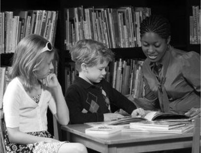 Librarian with children