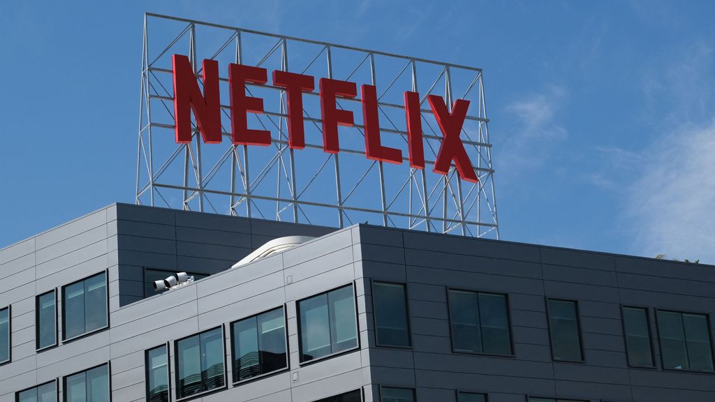 The Netflix logo is seen on top of their office building in Hollywood, California, March 2, 2022. Netflix will not pursue bidding of sports coverage for now. (CHRIS DELMAS/AFP VIA GETTY IMAGES)